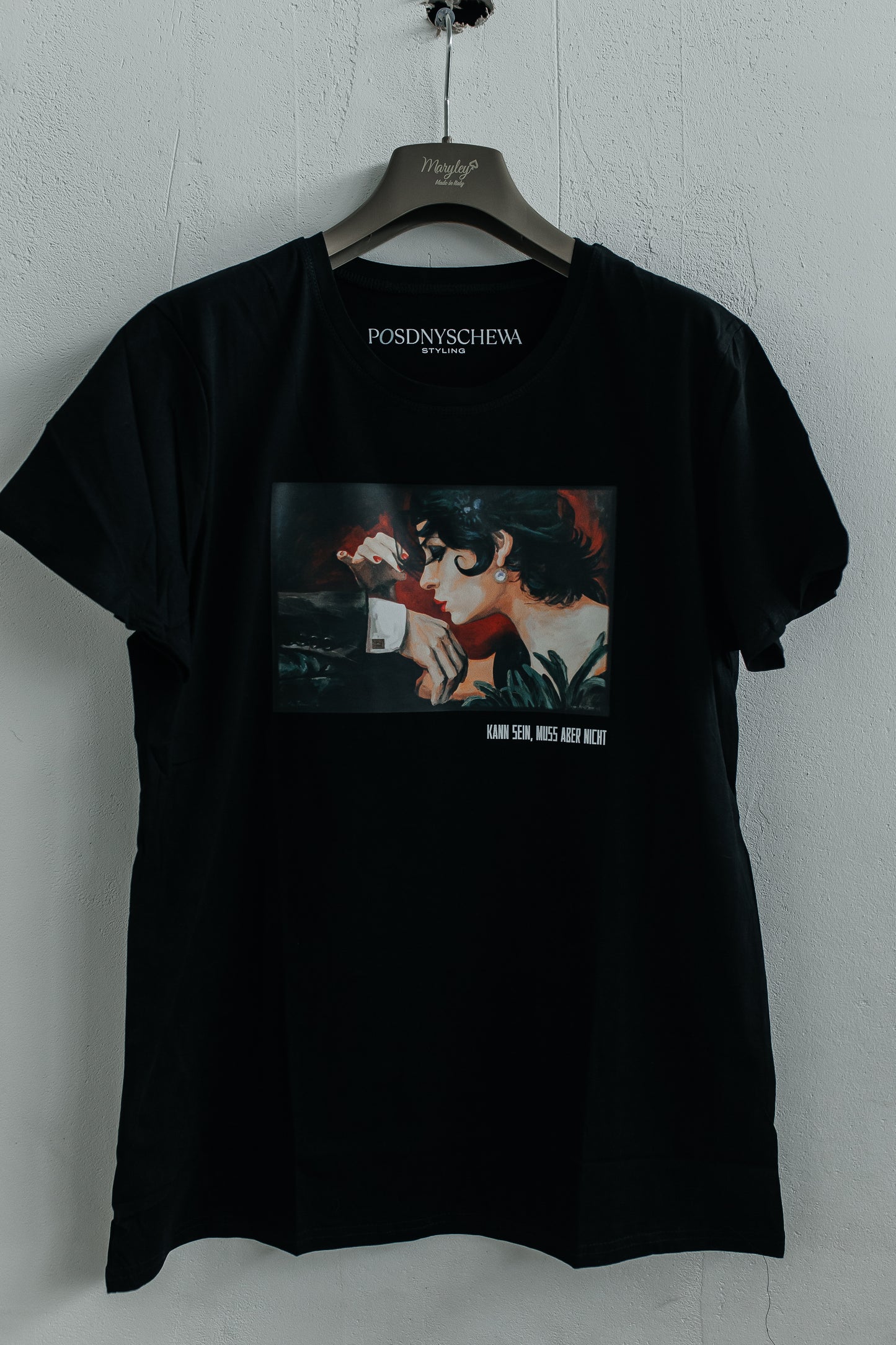 T-Shirt mit Kunstdruck und Zitat : "Kann sein, muss aber nicht" Schwarz